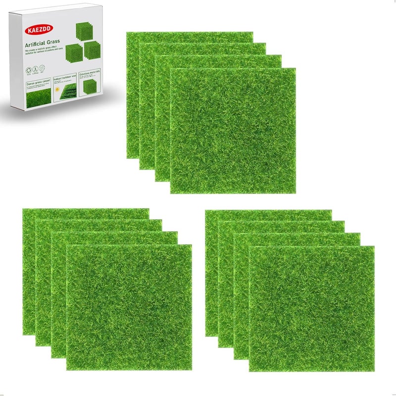 KAEZDD 12 Packs 6 X 6 Inch Fake Grass Decor for Crafts, Artificial Grass for Miniature Ornament Projects, Model Turf Grass for DIY Fairy Garden Accessories and Decor Kit - Image 1